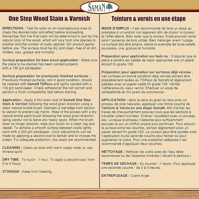 SamaN Interior One Step Wood Seal, Stain and Varnish – Oil Based Odorless Dye - Protection for Furniture and Fine Wood (Ebony SAM-318, 8 oz)