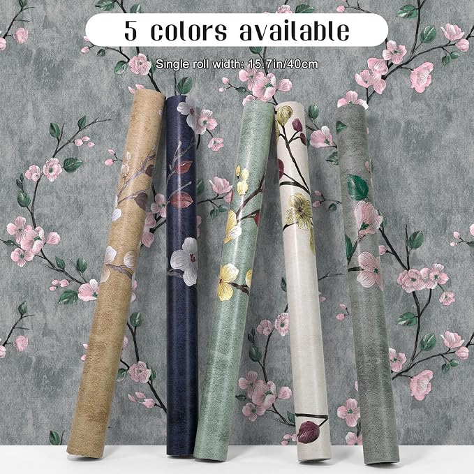 Floral Peel and Stick Wallpaper Flower Tree Contact Paper A Set of 17.5"x1200" Self Adhesive Removable Modern Grey Wall Paper Decorative Wall Covering Countertop Vinyl Film Roll