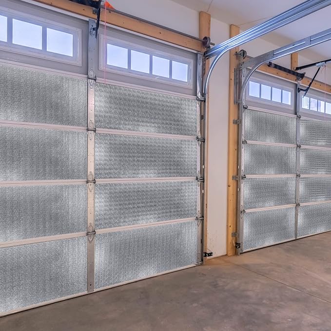 Gerrii 16 Pcs Garage Door Insulation Kit Double Bubble Insulation Panels Reflective Film Aluminum Radiant Barrier Thermal Shield with Adhesive Tape for Garage Greenhouse Attics Walls (24 x 54 Inch)