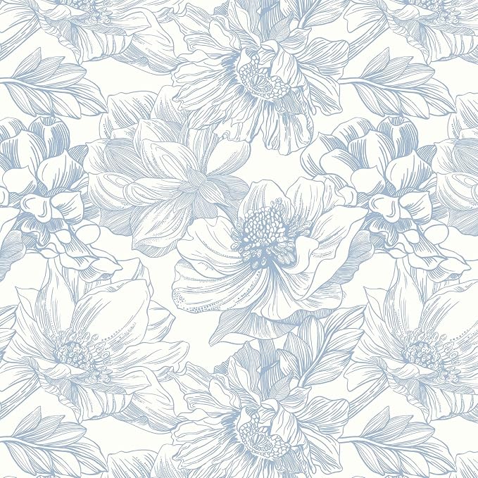 197"x17.3"Art Deco Blue Floral Line Contact Paper for Home Decoration