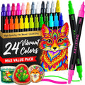 ARTISTRO 24 Precision Dual-Tip Acrylic Paint Markers – Paint Pens Set with Dot & Fine Tips for Fabric, Rock, Glass, Wood, Coloring Books – Classroom & Art Supplies Gift – Teacher Appreciation Gift