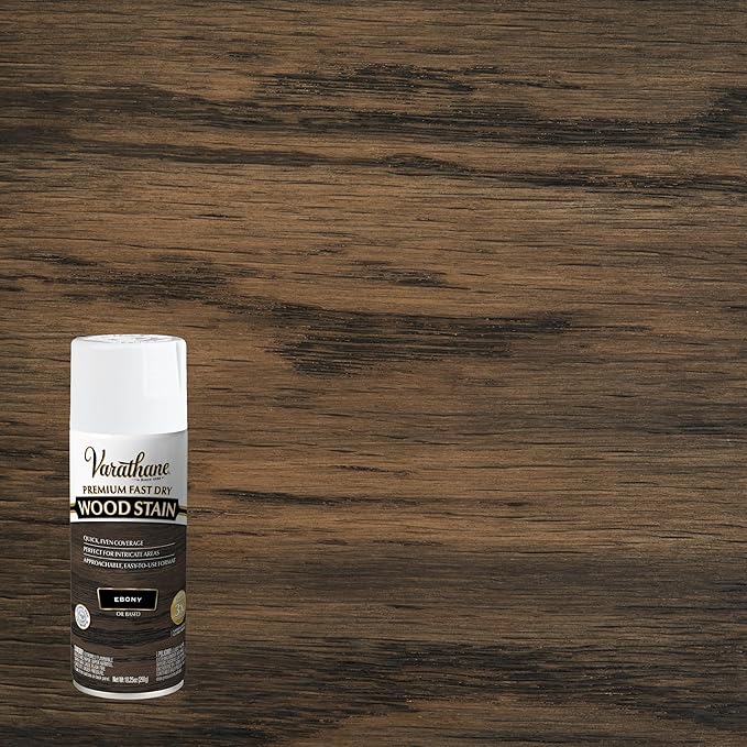 Varathane Premium Fast Dry Wood Stain Spray | 1 Hour Dry Time | 1 Coat Color | Interior Wood Stain | Furniture, Cabinets, Doors, Trim | 10.25 oz | Ebony