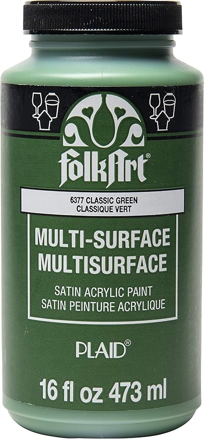 FolkArt Multi-Surface Satin Acrylic Paint in Assorted Colors, 16 oz, Classic Green 16 Fl Oz
