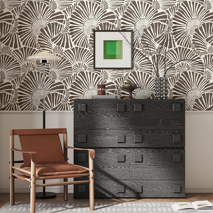 White and Brown Peel and Stick Wallpaper 17.3"393" Modern Boho Self Adhesive Removable Contact Paper for Bedroom Cabinets Drawers Shelf Home Decor Vinyl Film