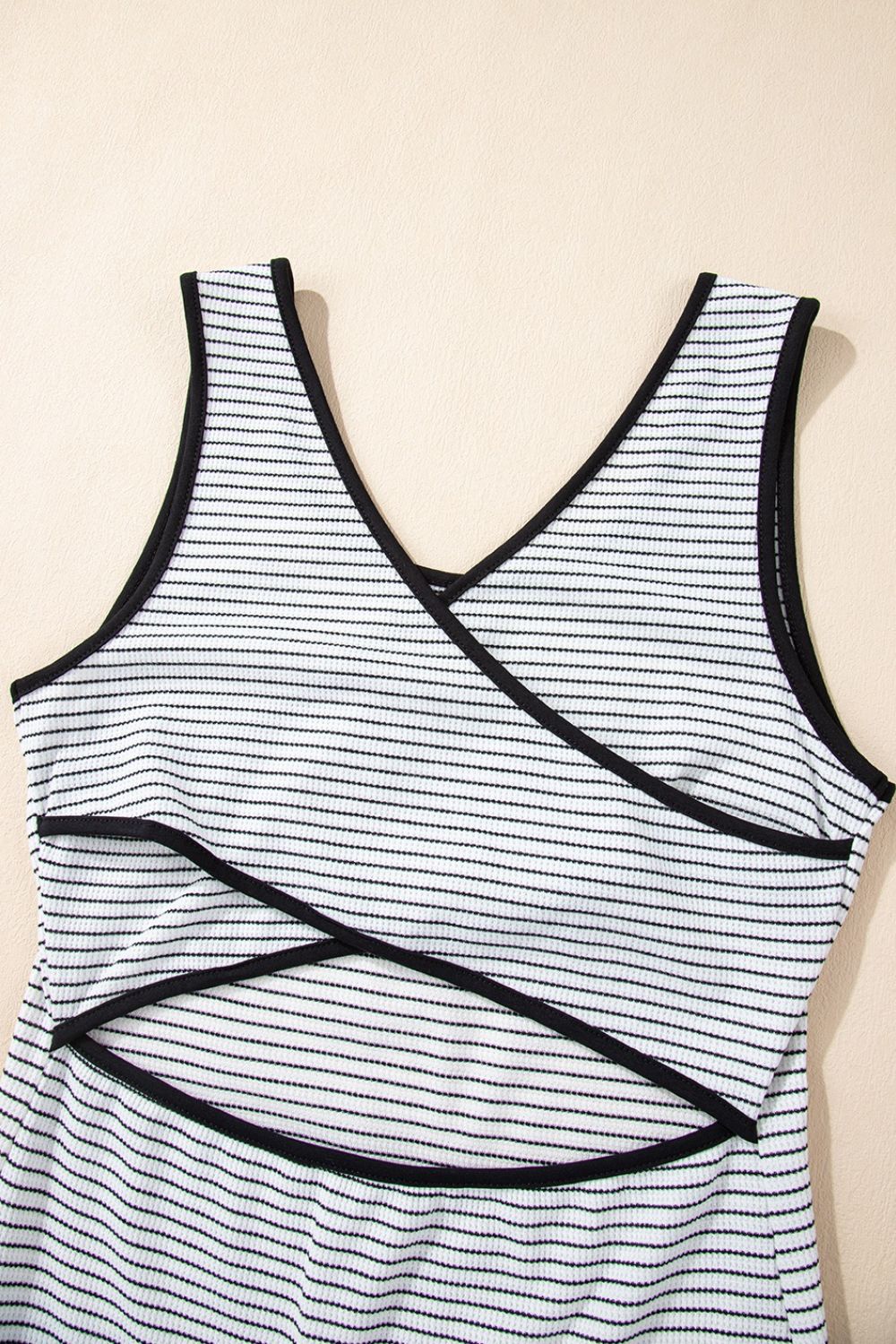 Stripe Crisscross Side Slits Slim Fit Sleeveless Midi Dress