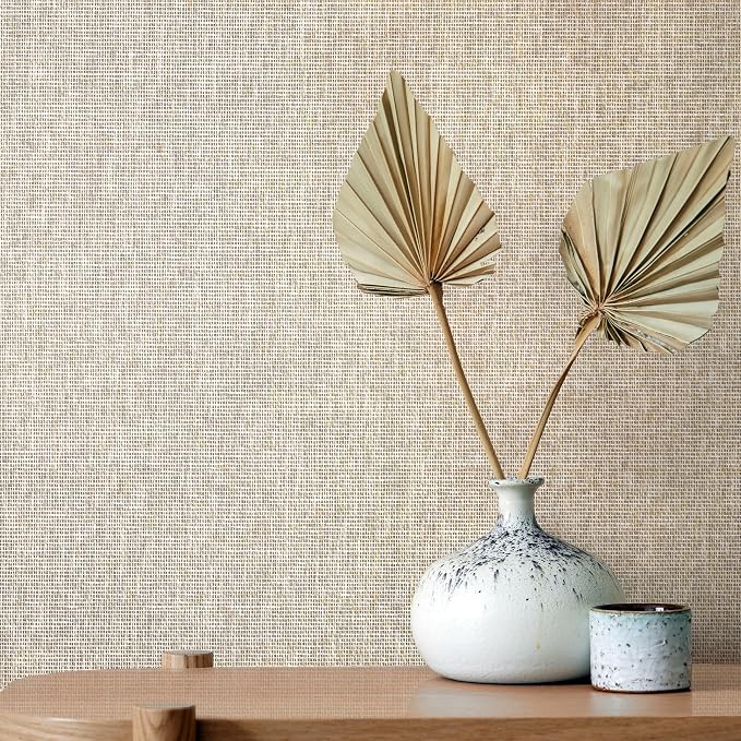 Ansehan Wallcovering W030105 Envy Collection 36" W x 8 Yard L, Natural Paper Weave Grasscloth Modern Texture Wallcovering for Living Room Bedroom Feature Wall, Cream Wheat