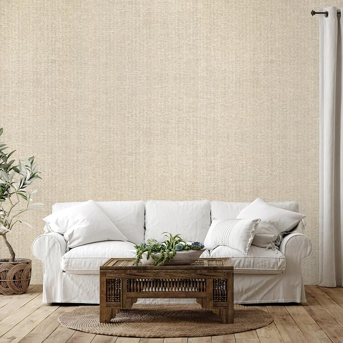 Ansehan Wallcovering W030105 Envy Collection 36" W x 8 Yard L, Natural Paper Weave Grasscloth Modern Texture Wallcovering for Living Room Bedroom Feature Wall, Cream Wheat
