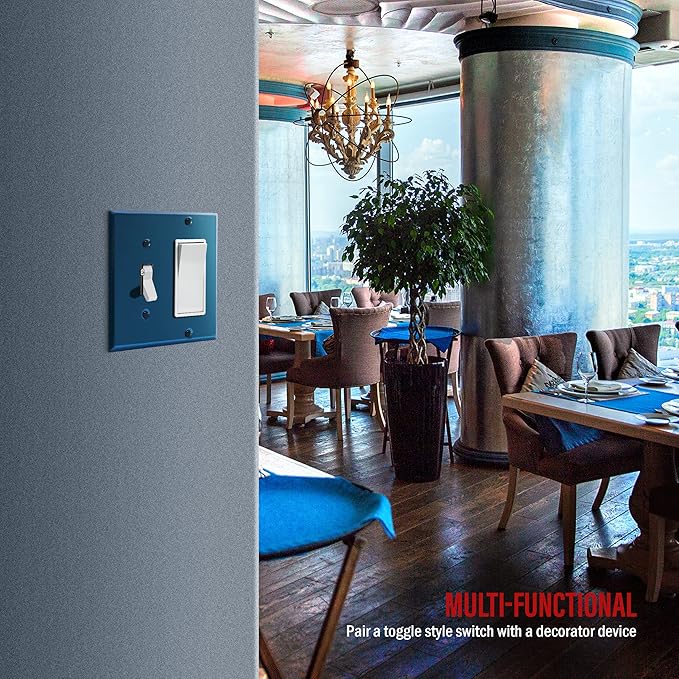 ENERLITES Combination Toggle Switch and Decorator Receptacle Metal Wall Plate, Corrosion-Resistant, Stainless Steel 201, Standard Size 2-Gang 4.50" x 4.57", UL Listed, 771131-PBL, Polished Blue