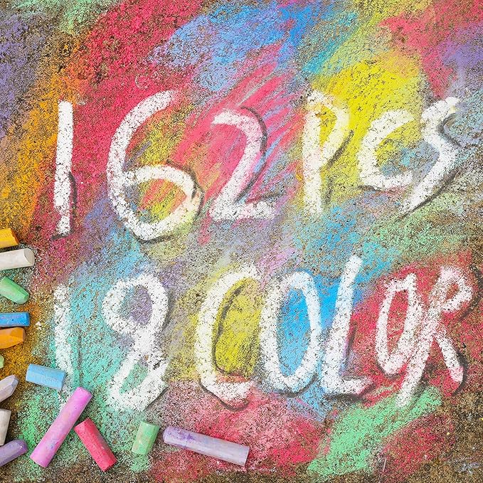 162 Pack 18 Colors Washable Sidewalk Chalk Set, Non-Toxic Jumbo Chalk for Outdoor Art Play, Paint on Playground, School Classroom Chalkboard, Office Blackboard, Outside Toys Gift For Kid and Adult
