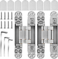 Onedaful 2 Kits 7 inch Stainless Steel Hidden Door Hinges Invisible Hinges for Door, 180 Degree Swing Concealed Hinges, 3 Way Adjustable & Heavy Duty for Secret Door (Load-Bearing Up to 170lbs)