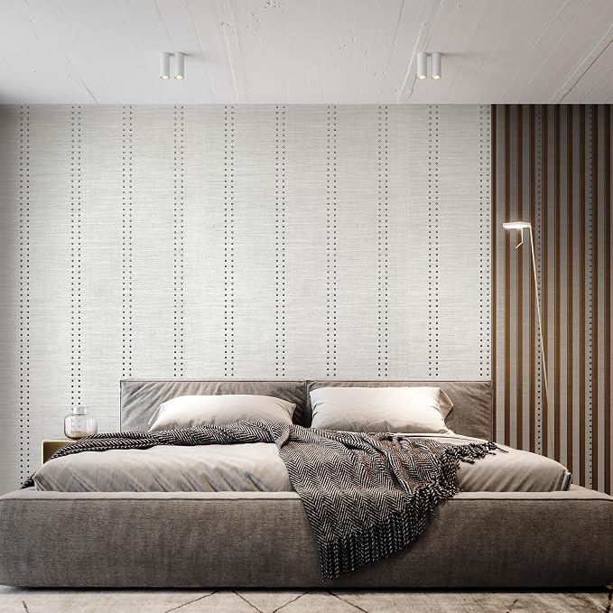 Ansehan Hand-Crafted Wallcovering HA4001 Droplets Stripe 36" W x8 Yard L Textured, Modern, Non Prepasted Natural Home Décor for Holiday Home Decor, Repose Grey/Dark Sliver