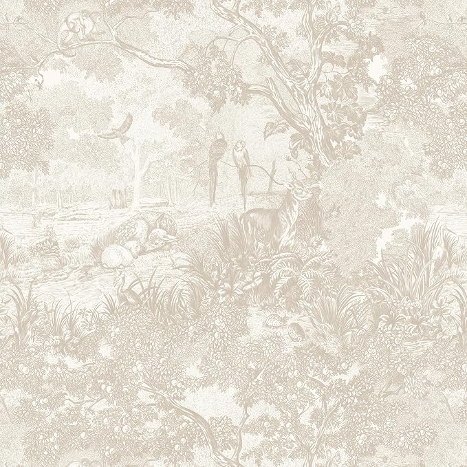Heroad Peel and Stick Wallpaper Oatmeal Cream Vintage Forest Animals Floral Wallpaper Removable Self-Adhesive Contact Paper for Bedroom Living Room Cabinets Decoration Thicken Vinyl 17.3”x393”