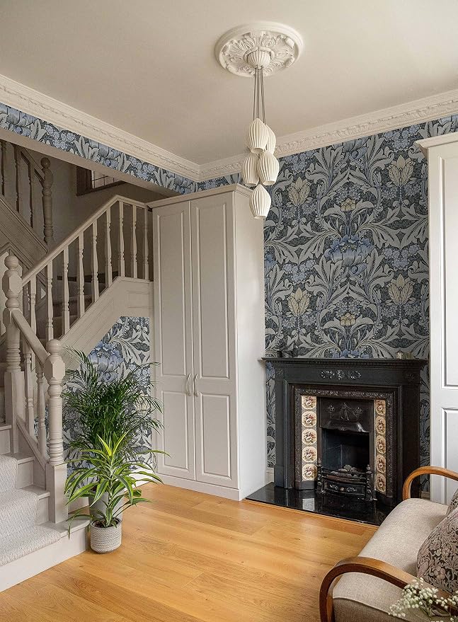 NextWall Acanthus Floral Peel and Stick Wallpaper (Charcoal & Carolina Blue)