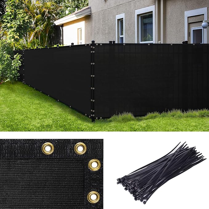 Amgo Custom Made 8' x 155' Black Fence Privacy Screen Windscreen with Bindings & Grommets, Heavy Duty for Commercial and Residential, 90% Blockage, Cable Zip Ties Included (We Customize)