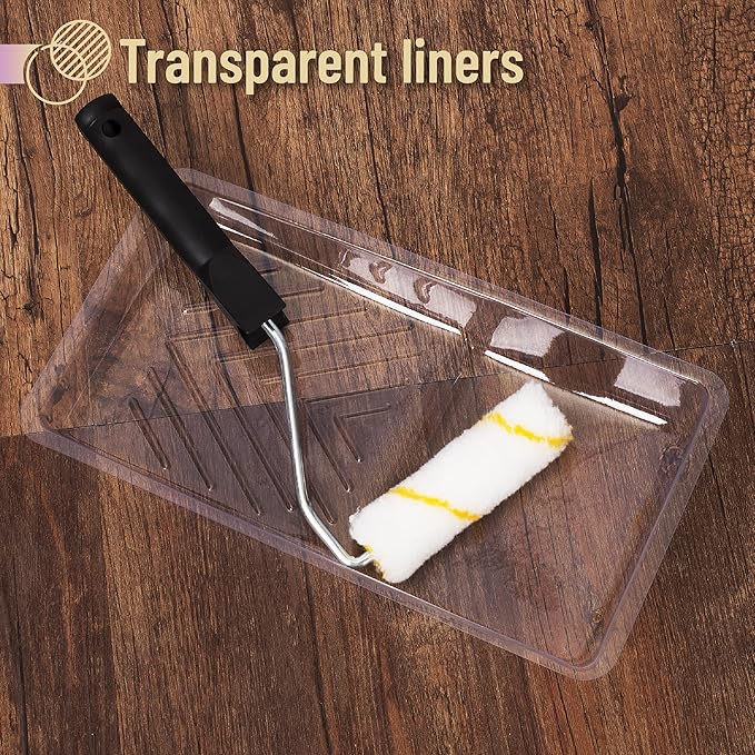 Bates- Paint Tray Liner, 4 Inch, 60 Pack, Clear, Plastic Disposable Paint Tray for Painting Walls