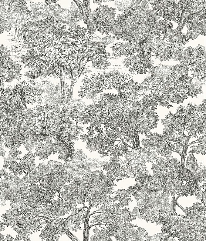 Chesapeake Black Spinney Toile Wallpaper, Prepasted, Washable, Strippable, 20.5 in x 33 ft