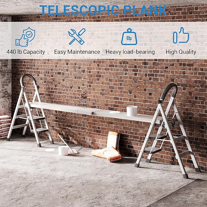 Aluminum Work Plank 8-13Ft Telescoping Extension Plank 440Lbs Capacity Aluminum Scaffolding Plank with Skid-Proof Platform Scaffold Ladder Accessory Durable and Lightweight