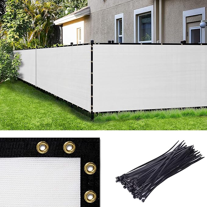 Amgo Custom Made 8' x 117' White Fence Privacy Screen Windscreen with Bindings & Grommets, Heavy Duty for Commercial and Residential, 90% Blockage, Cable Zip Ties Included (We Customize)