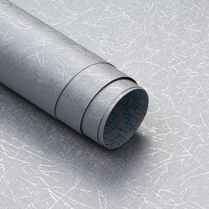 Safiyya 17.3 inch X 393 inch Wallpaper Silver Grey Silk Wallpaper Peel and Stick Textured Wall Paper Silk Removable Solid Color Contact Paper for Walls Vinyl Rolls
