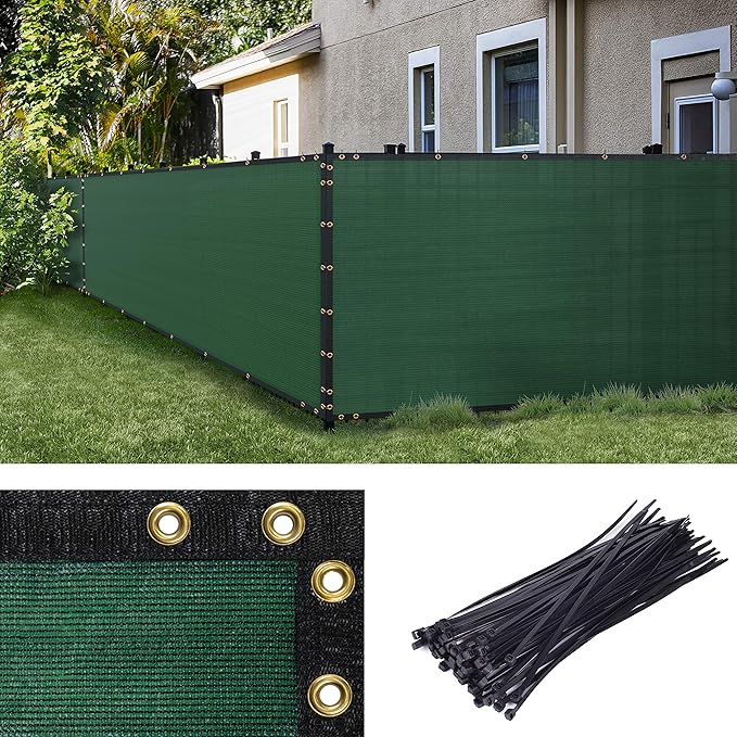 Amgo Custom Made 8' x 42' Green Fence Privacy Screen Windscreen with Bindings & Grommets, Heavy Duty for Commercial and Residential, 90% Blockage, Cable Zip Ties Included (We Customize)