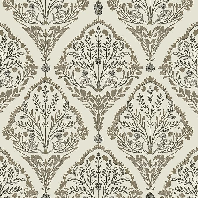 Vintage Khaki Floral Botanical Symmetrical Wallpaper 17.5" x 393" | Self Adhesive/Removable/Waterproof/Thick Vinyl Contact Paper for Bathroom Bedroom Shelf Cabinet Drawer,Prepasted,Easy Peel