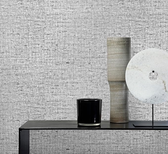 Gray Grasscloth Peel and Stick Wallpaper Textured 15.7in x 393.7in | Faux Linen Wallpaper Peel and Stick Vintage Grasscloth Contact Paper Self Adhesive Removable Contact Paper for Bedroom Vinyl