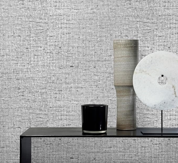 Gray Grasscloth Peel and Stick Wallpaper Textured 15.7in x 196.8in | Faux Linen Wallpaper Peel and Stick Vintage Grasscloth Contact Paper Self Adhesive Removable Contact Paper for Bedroom Vinyl