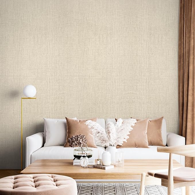 Ansehan Grasscloth Textured Wallcovering W714 Terraces Collection 36" W x 8 Yard L, Natural Modern Paper Weave, Non Prepasted Home Décor for Boho Living Sapce Feature Wall, Wheat Beige/Grey