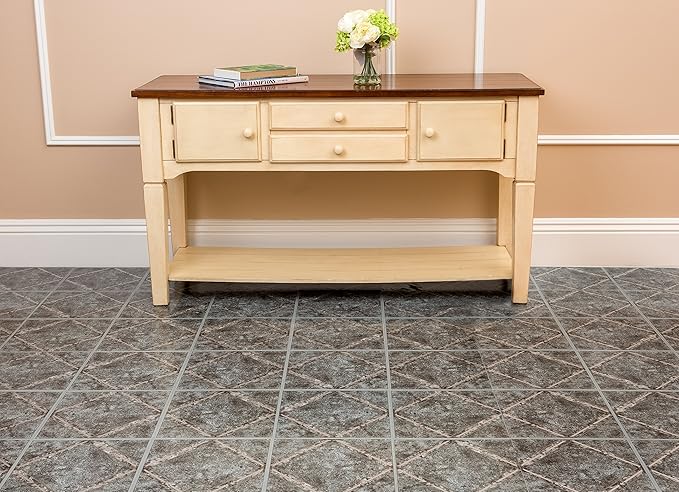 Tivoli Self Adhesive Vinyl Floor Tiles, 45 Tiles - 12" x 12", Metallic Marble Diamond - Peel & Stick, DIY Flooring for Kitchen, Dining Room, Bedrooms, Basements & Bathrooms by Achim Home Decor