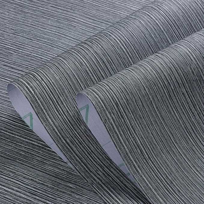 Haimin Grasscloth Wallpaper Textured 24in X 393in Fabric Contact Paper Gray Wall Paper Textured Linen Wallpaper Peel and Stick Self-Adhesive Thick Vinyl Embossed Film Wallpaper (Gray)