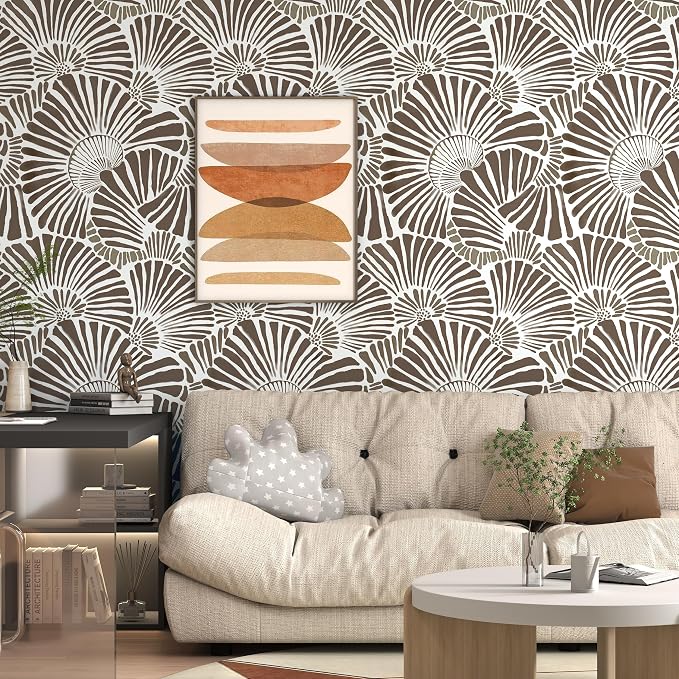 White and Brown Peel and Stick Wallpaper 17.3"393" Modern Boho Self Adhesive Removable Contact Paper for Bedroom Cabinets Drawers Shelf Home Decor Vinyl Film