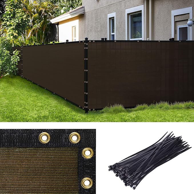 Amgo Custom Made 8' x 19' Brown Fence Privacy Screen Windscreen with Bindings & Grommets, Heavy Duty for Commercial and Residential, 90% Blockage, Cable Zip Ties Included (We Customize)