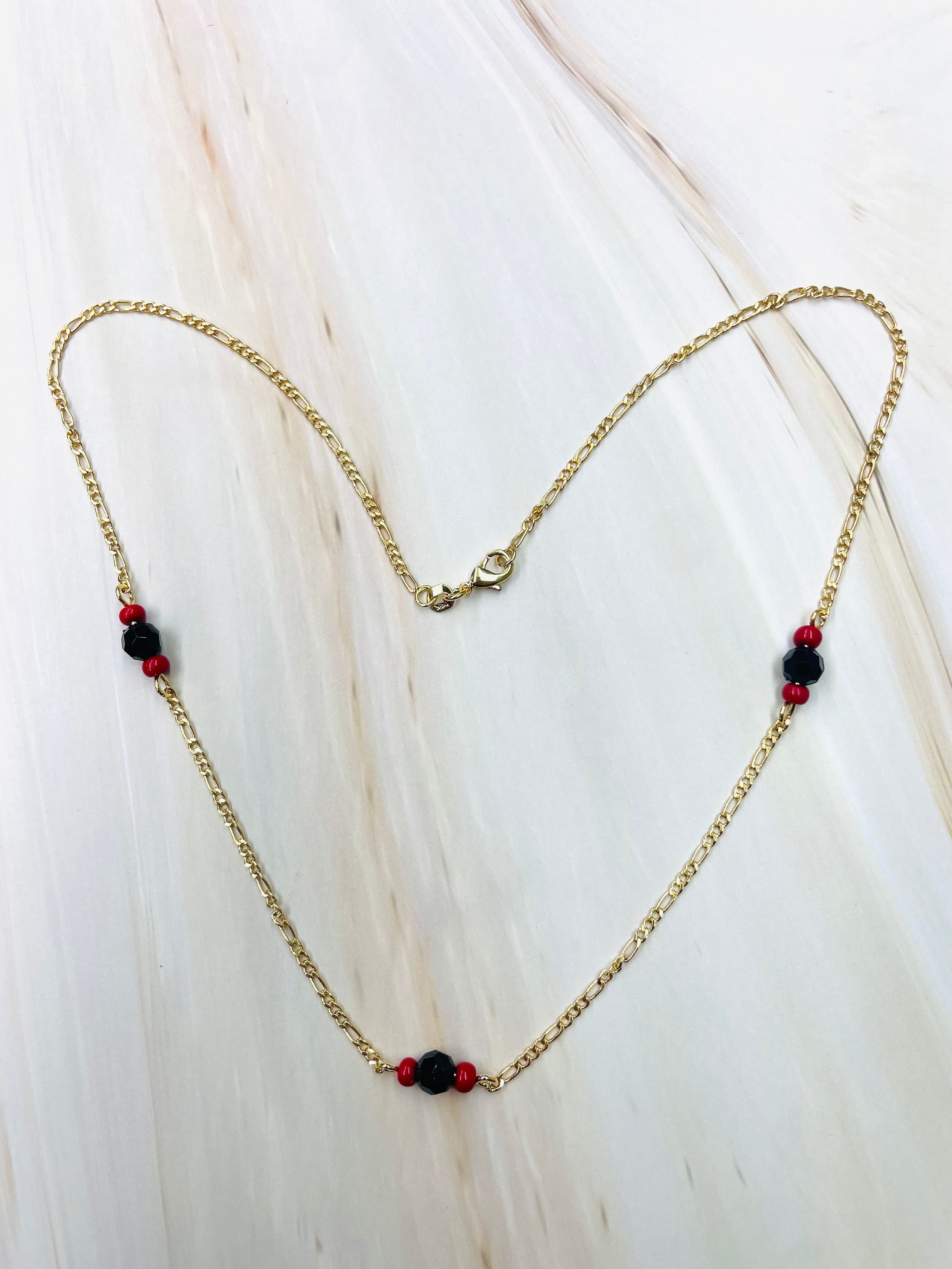 RMZ GOLD NYC 18K Gold Cute Azabache Figaro Chain Necklace