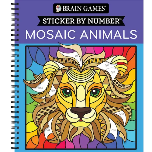 Brain Games - Sticker by Number: Mosaic Animals (28 Images to Sticker) - Spiral