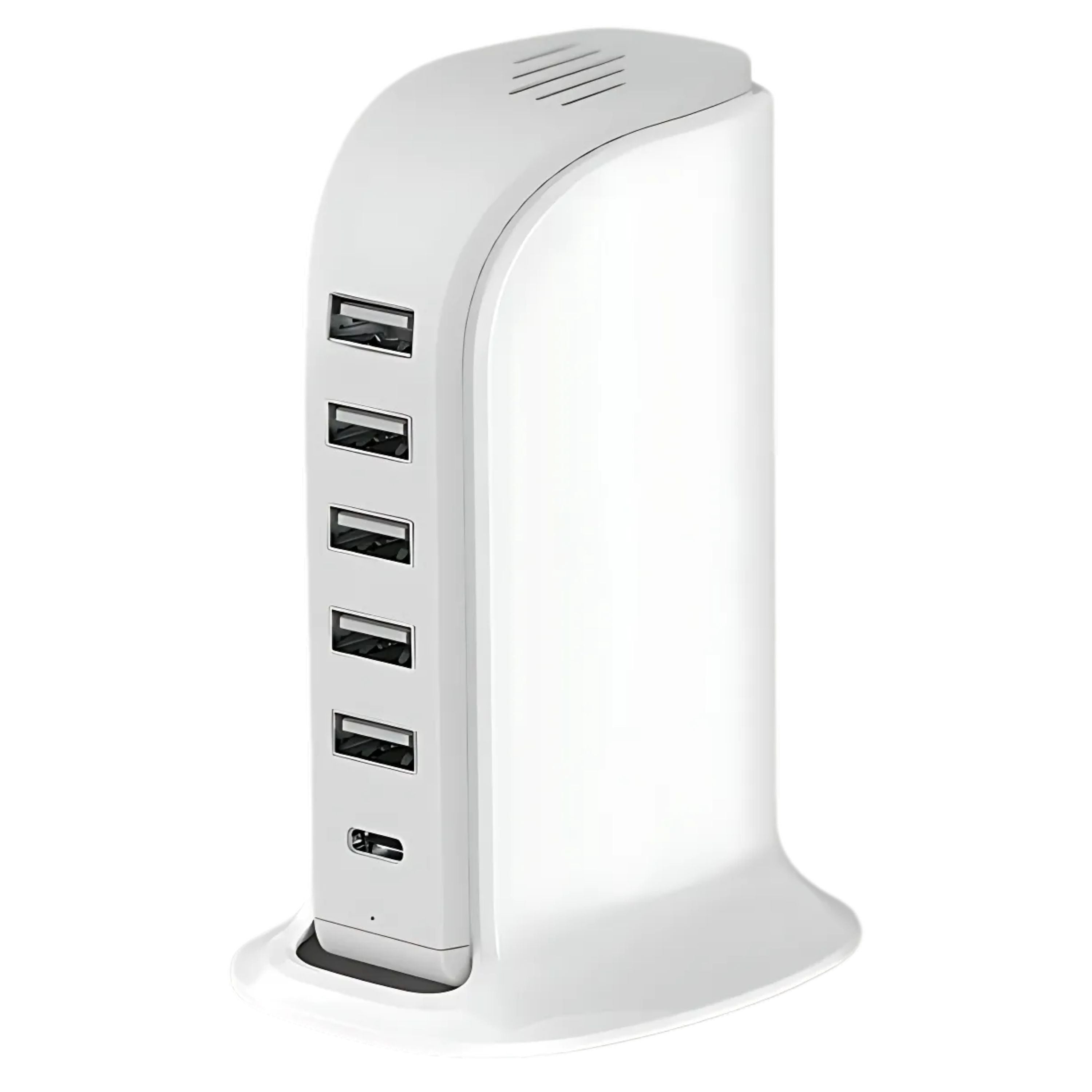 6-in-1 USB Charging Station – 40W Charger Block with 5 USB Ports (Shared 6A) & 3A USB-C Port, Multiport Desktop Charging Hub for Travel & Multiple Electronics