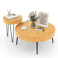 2 Set of Wooden Coffee Table with Metal Legs and Adjustable Foot Pads-Radial Pattern