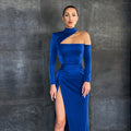 Padded One-Shoulder Sling Back Slit Long Dress