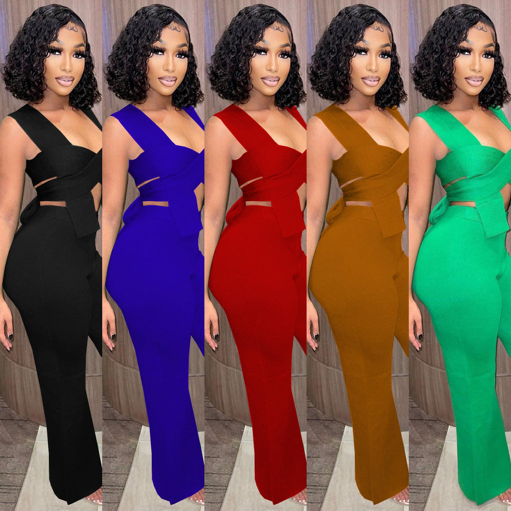 Irregular Shawl Sleeveless Wrap Knot Fashion 2 Piece Set