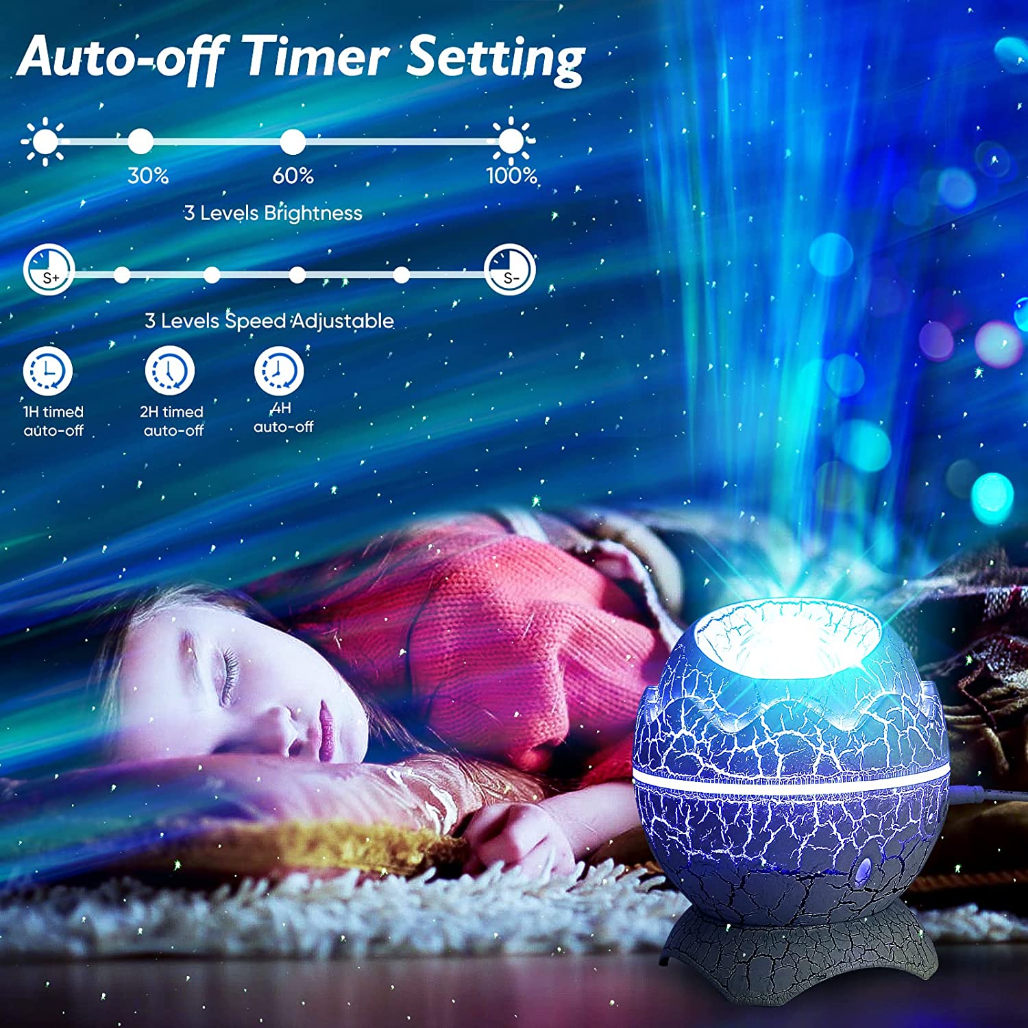 New Star Light Crack Translucent Dinosaur Egg Water Ripple USB Projection Night Light Home Decor