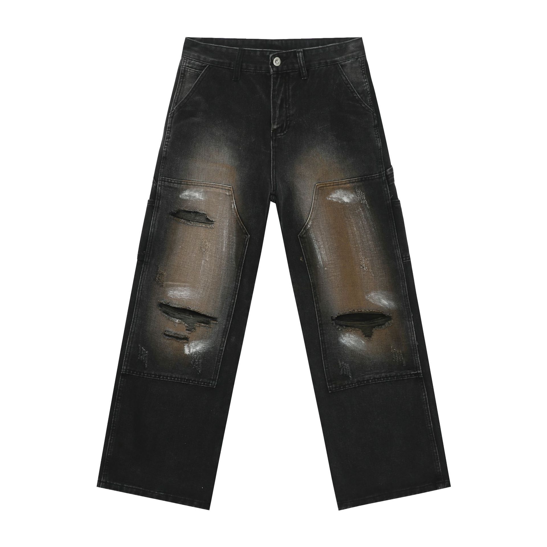 Street Retro Jeans Men's Loose Hole Straight-leg Trousers