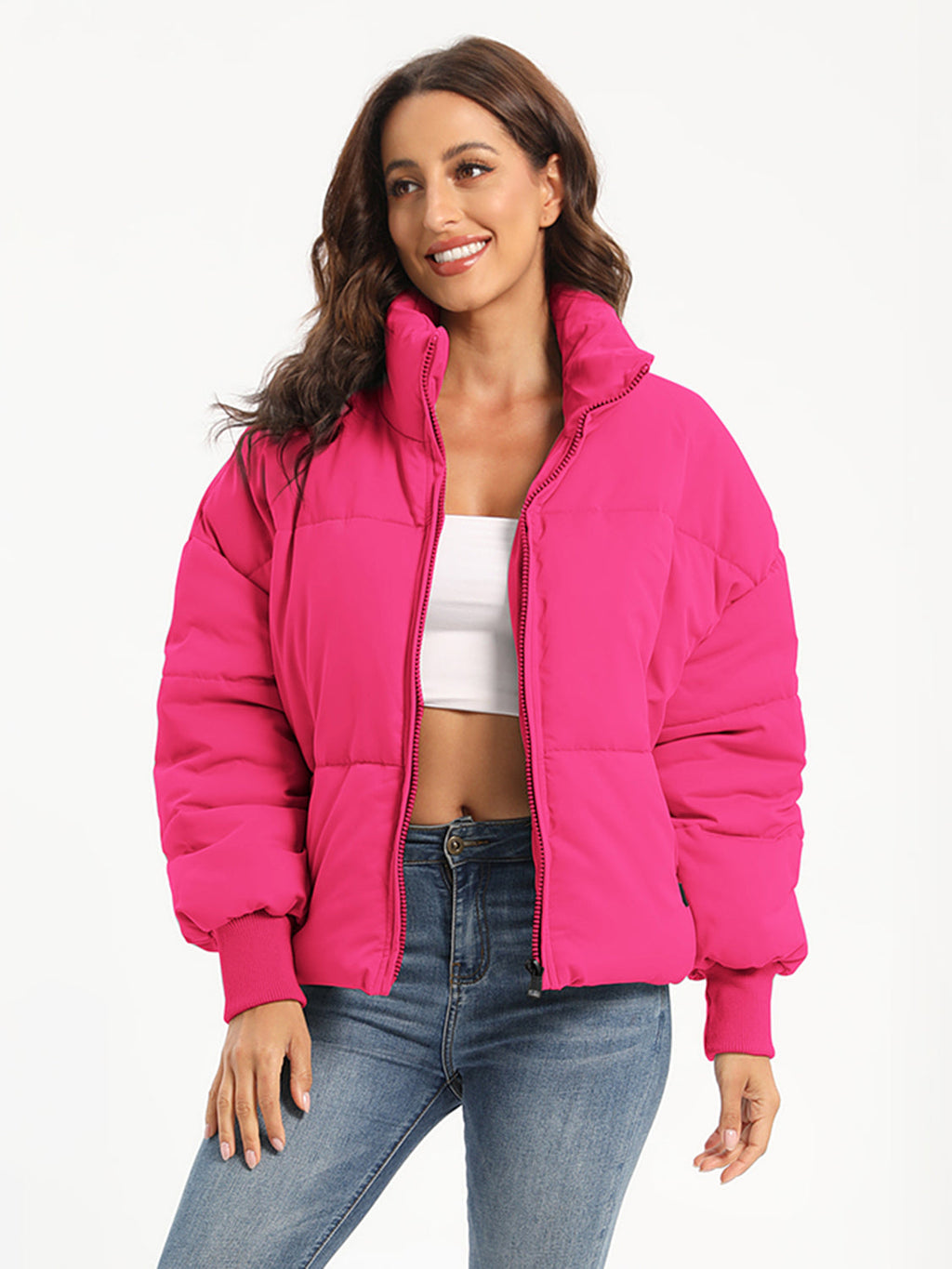 Zip Up Turtleneck Long Sleeve Puffer Jacket