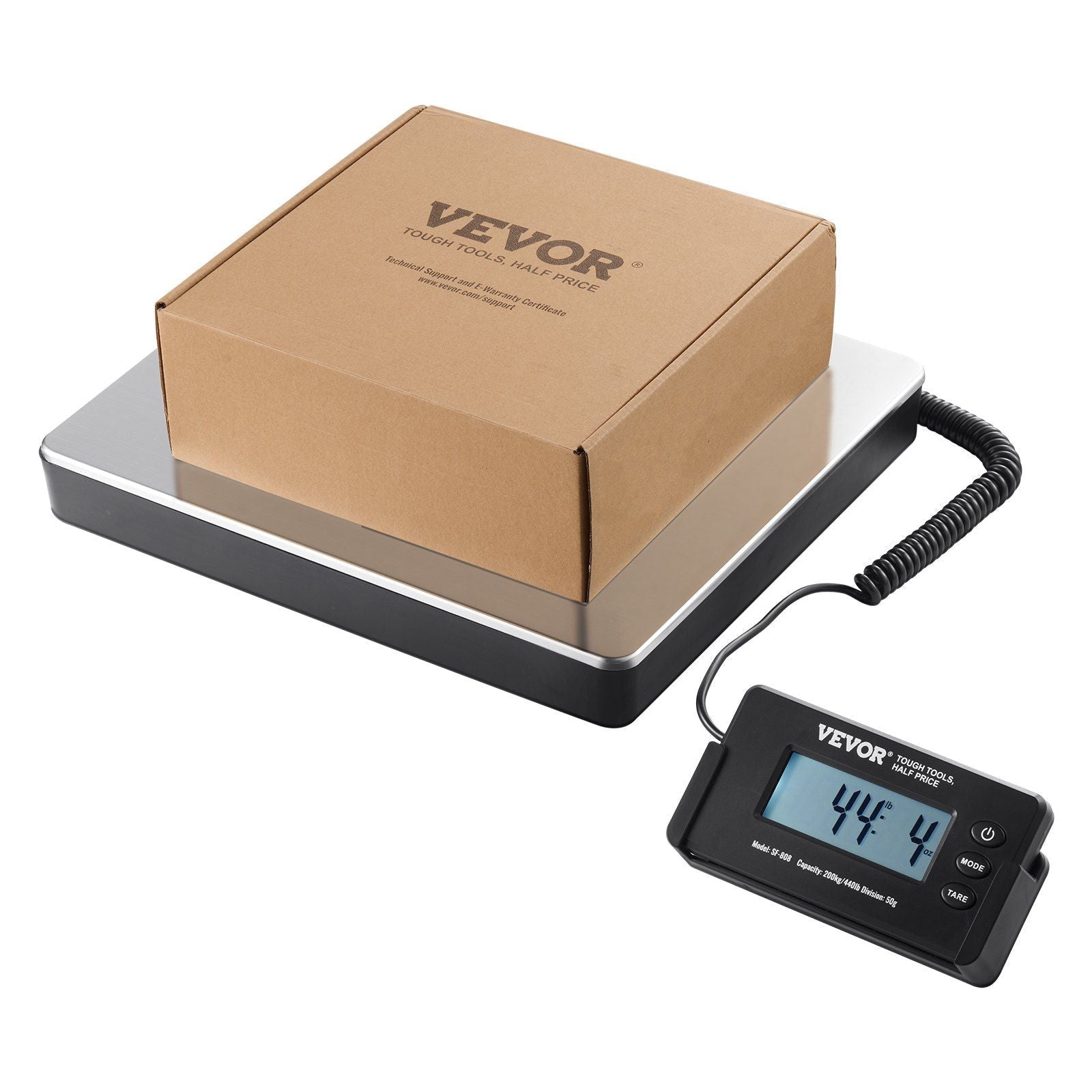 Digital Shipping Scale, 440 lbs x 1.7 oz. Heavy Duty Postal Scale with Timer, Tare Function, HD LCD Screen Portable Package Scale for Luggage, Home, Post Office, AC/DC Powered, FCC Listed