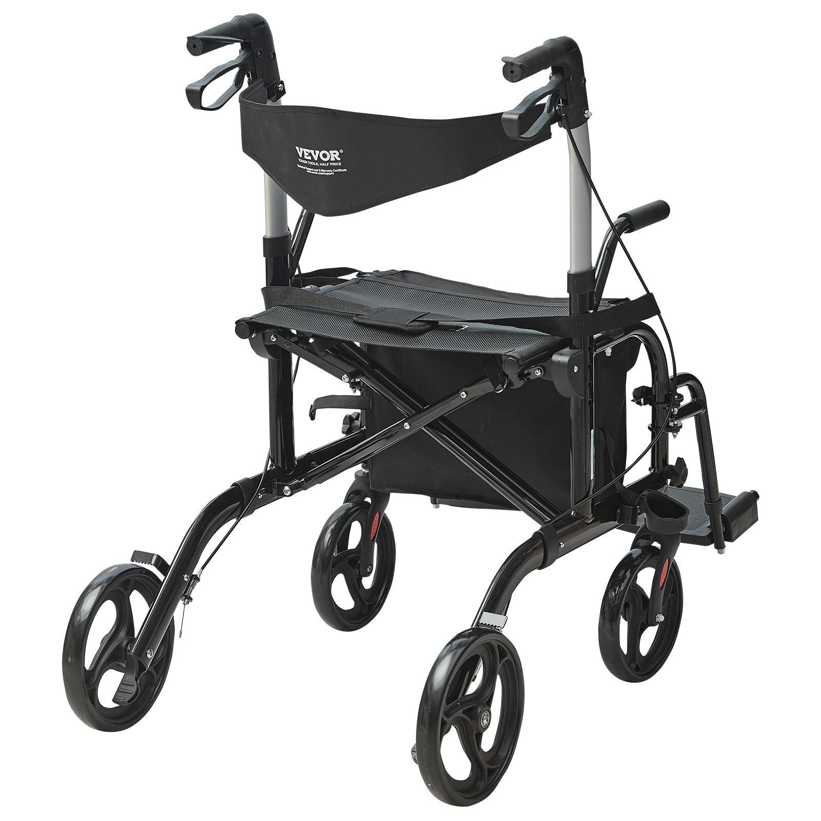 2 in 1 Rollator Walker & Transport Chair for Seniors, Folding Rolling Walker Wheelchair Combo & Footrests, Lightweight Aluminum Mobility Walker with Adjustable Handle, All Terrain Wheels, 300LBS