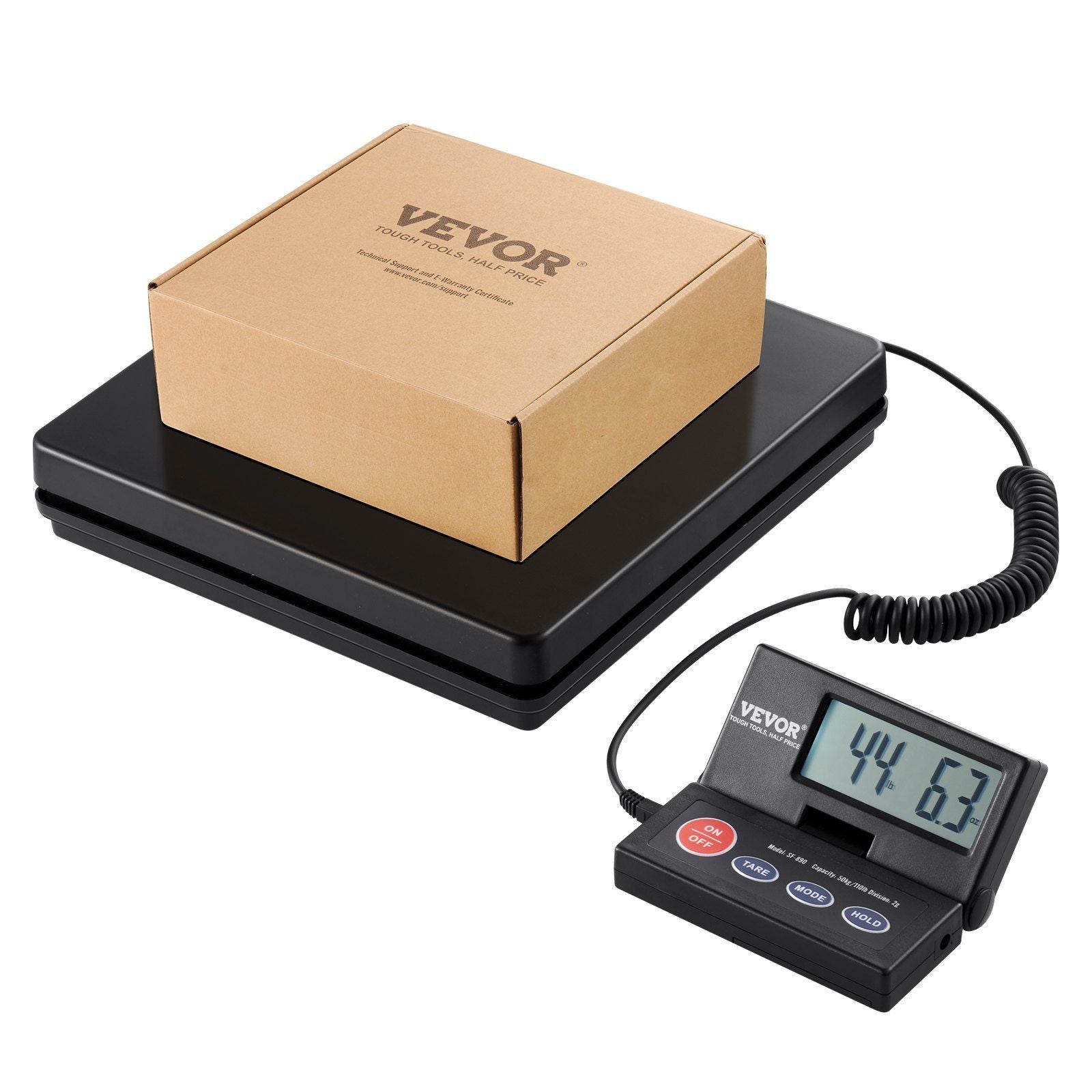 Digital Shipping Scale, 110 lbs x 0.07 oz. Heavy Duty Postal Scale with Timer, Tare, Hold Function, 90° Foldable LCD Screen Package Scale for Laggage, Home, Post Office, AC/DC Powered, FCC Liste