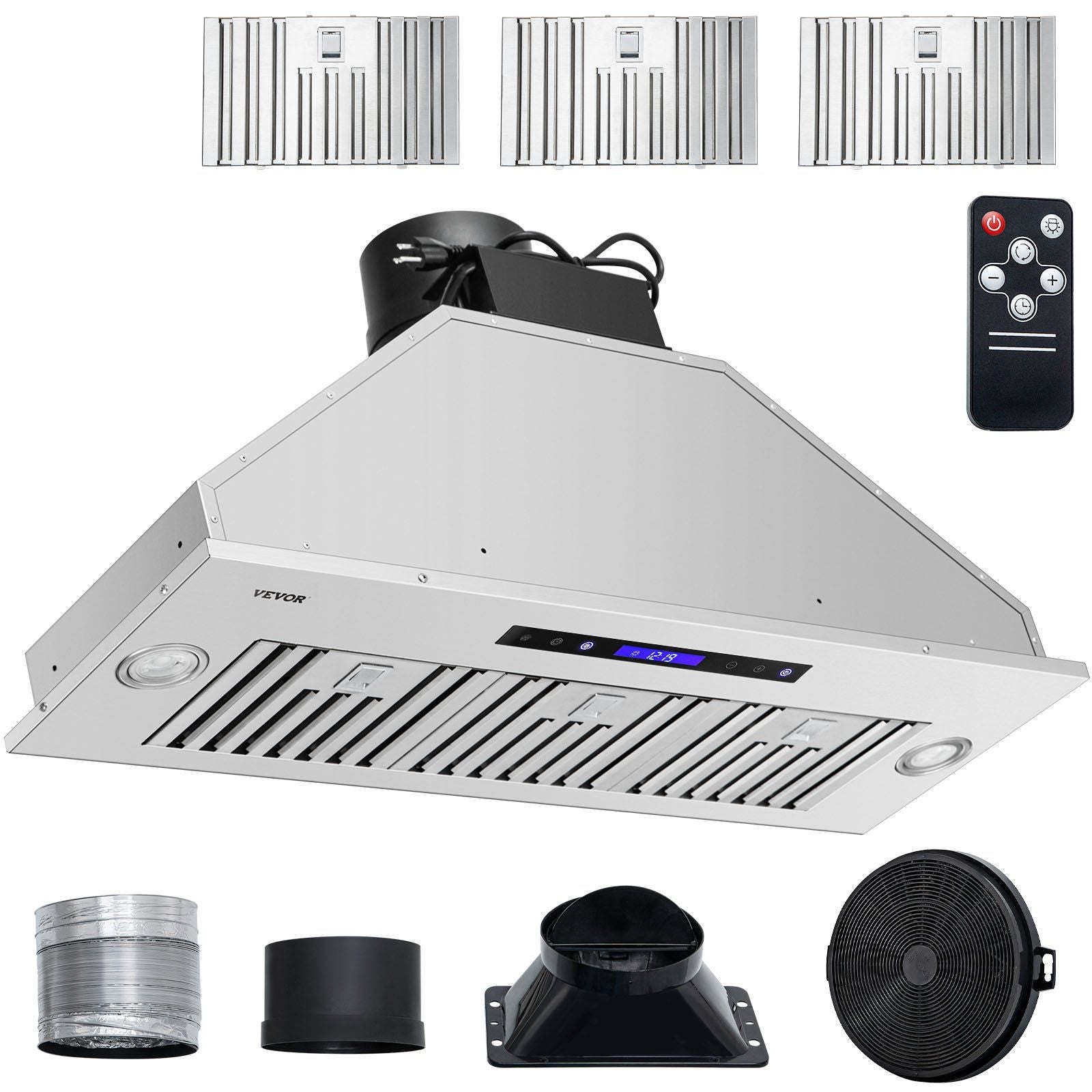 Insert Range Hood, 900CFM 4-Speed, 36 Inch Stainless Steel Built-in Kitchen Vent with Touch & Remote Control LED Lights Baffle Filters, Ducted/Ductless Convertible, ETL Listed