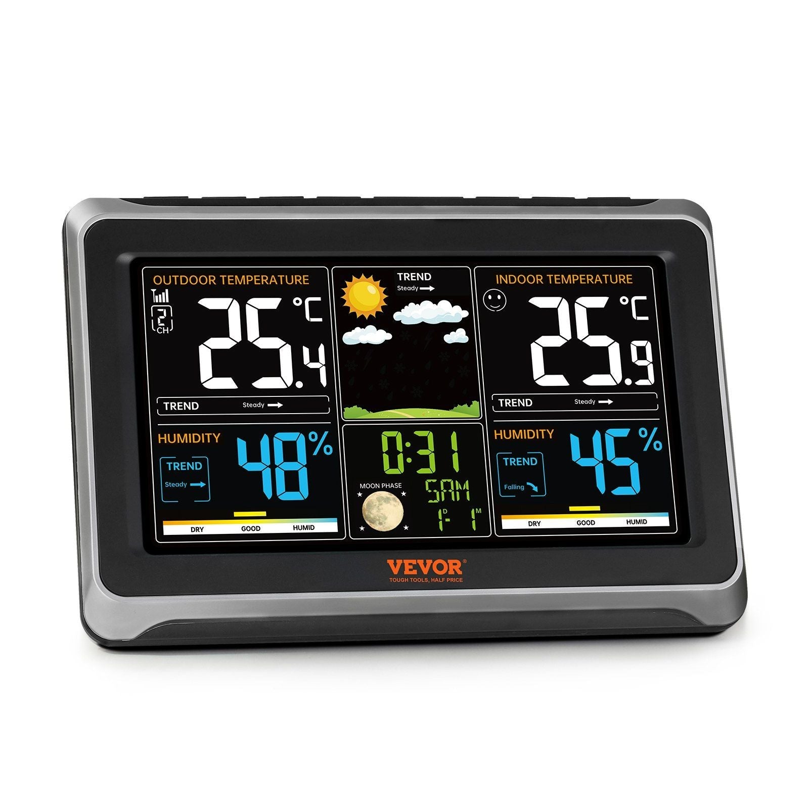 Weather Station Indoor Outdoor, 7.5 in Large Color Display, Wireless Digital Home Weather Station, with Sensor Atomic Clock Adjustable Backlight Forecast Data Calendar Alarm Alert Temperature