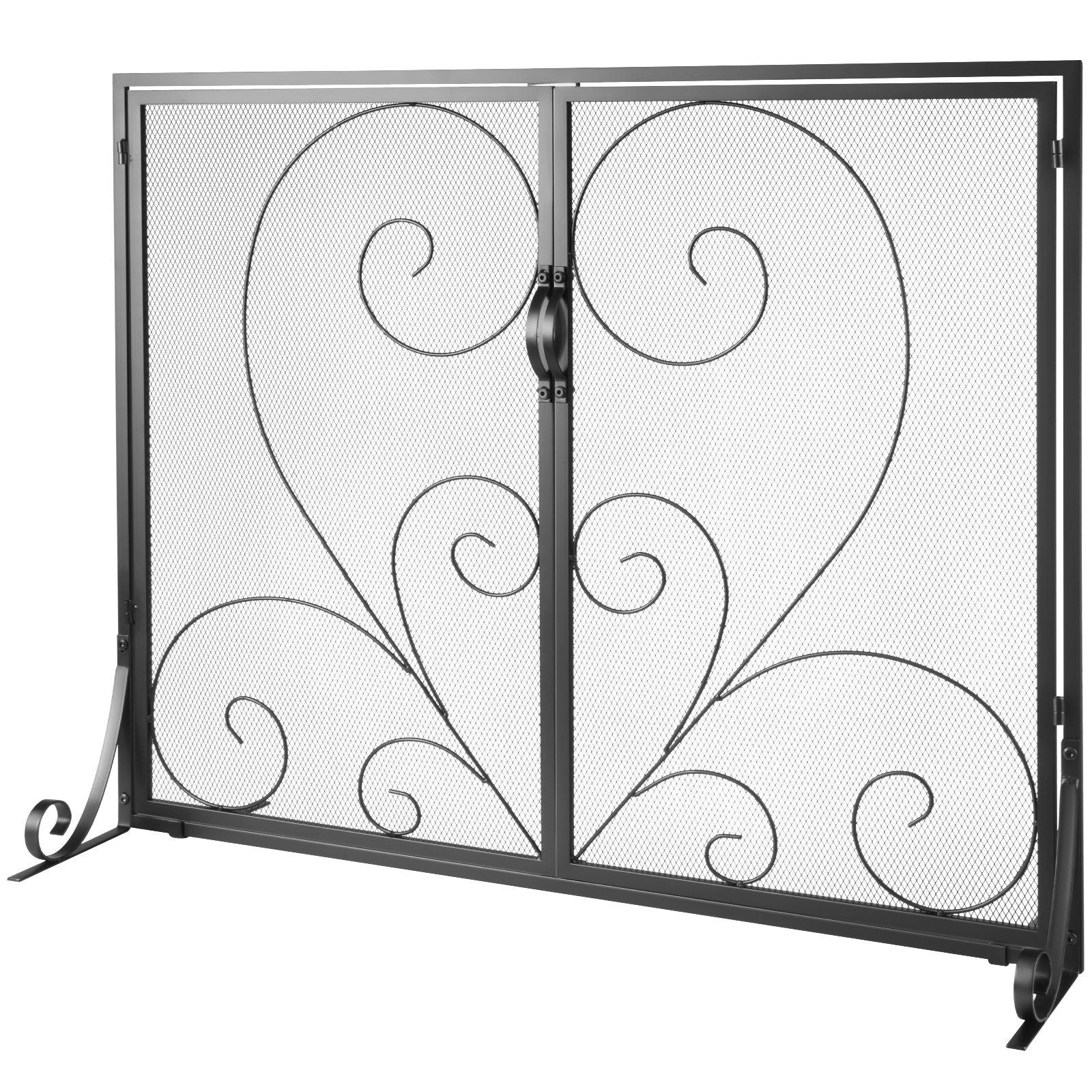 Fireplace Screen 1 Panel with Door, Sturdy Iron Mesh Fireplace Screen, 39"(L) x31.6"(H) Spark Guard Cover, Simple Installation, Free Standing Fire Fence Grate for Living Room Home Decor Vintage