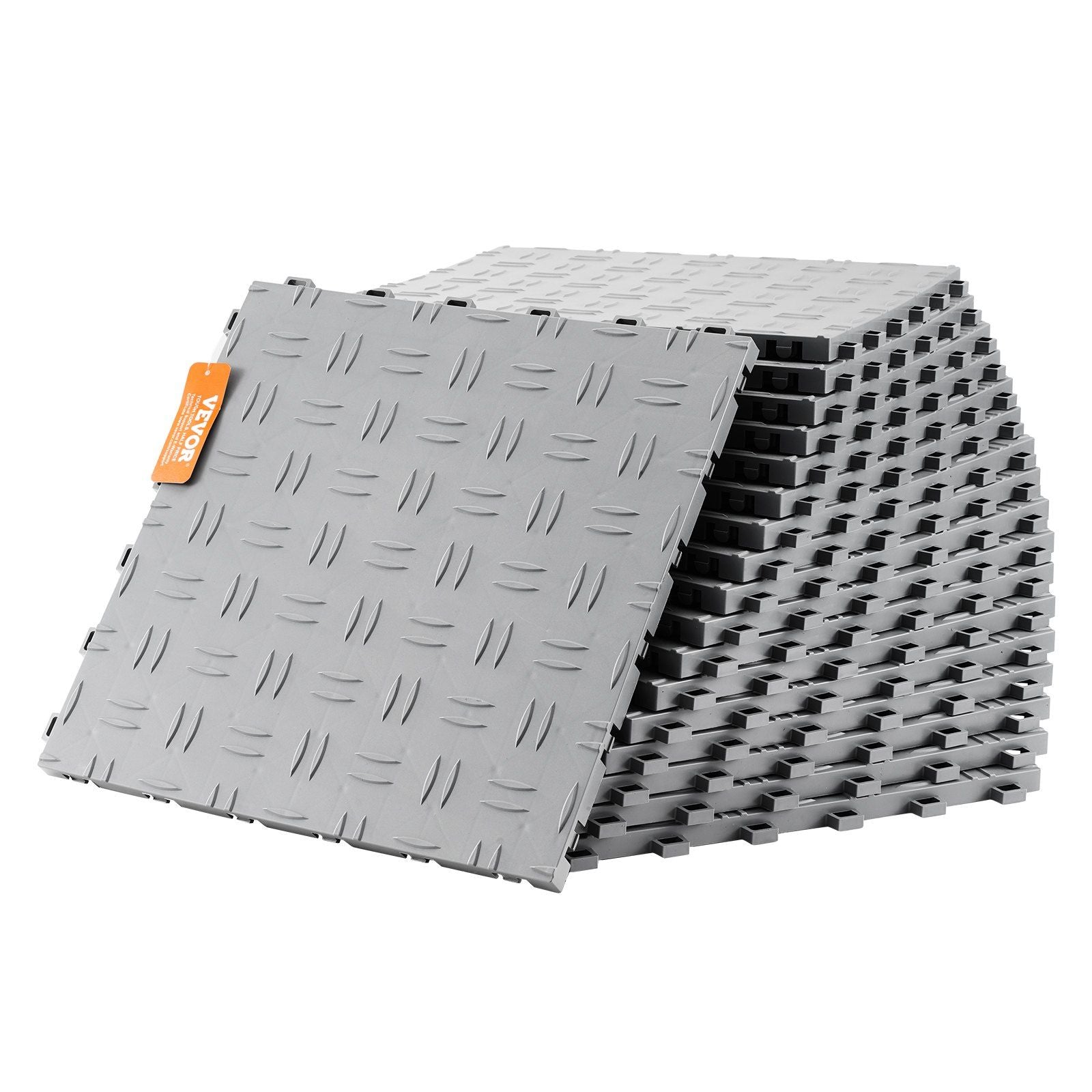 Garage Tiles Interlocking, 12 x 12 x 0.53 inch 50 Pack Garage Floor Covering Tiles, Non-Slip Double-Sided Texture Garage Flooring Tiles, for Garages, Basements, Repair Shops, Silver