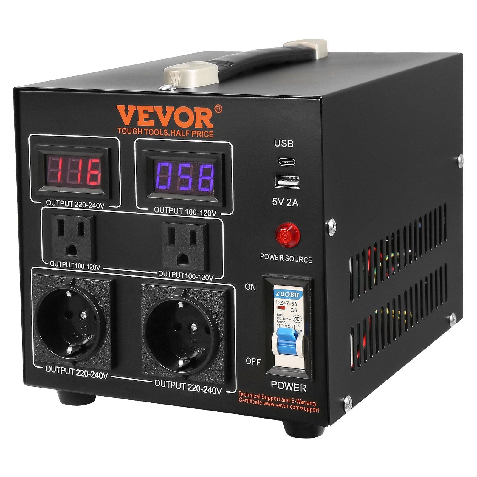 Voltage Converter Transformer, 2000W, Heavy Duty Step Up/Down Transformer, Convert from 110 Volt to 220 Volt and from 220 Volt to 110 Volt, with US Outlet EU Outlet 5V USB Port, CE Certified
