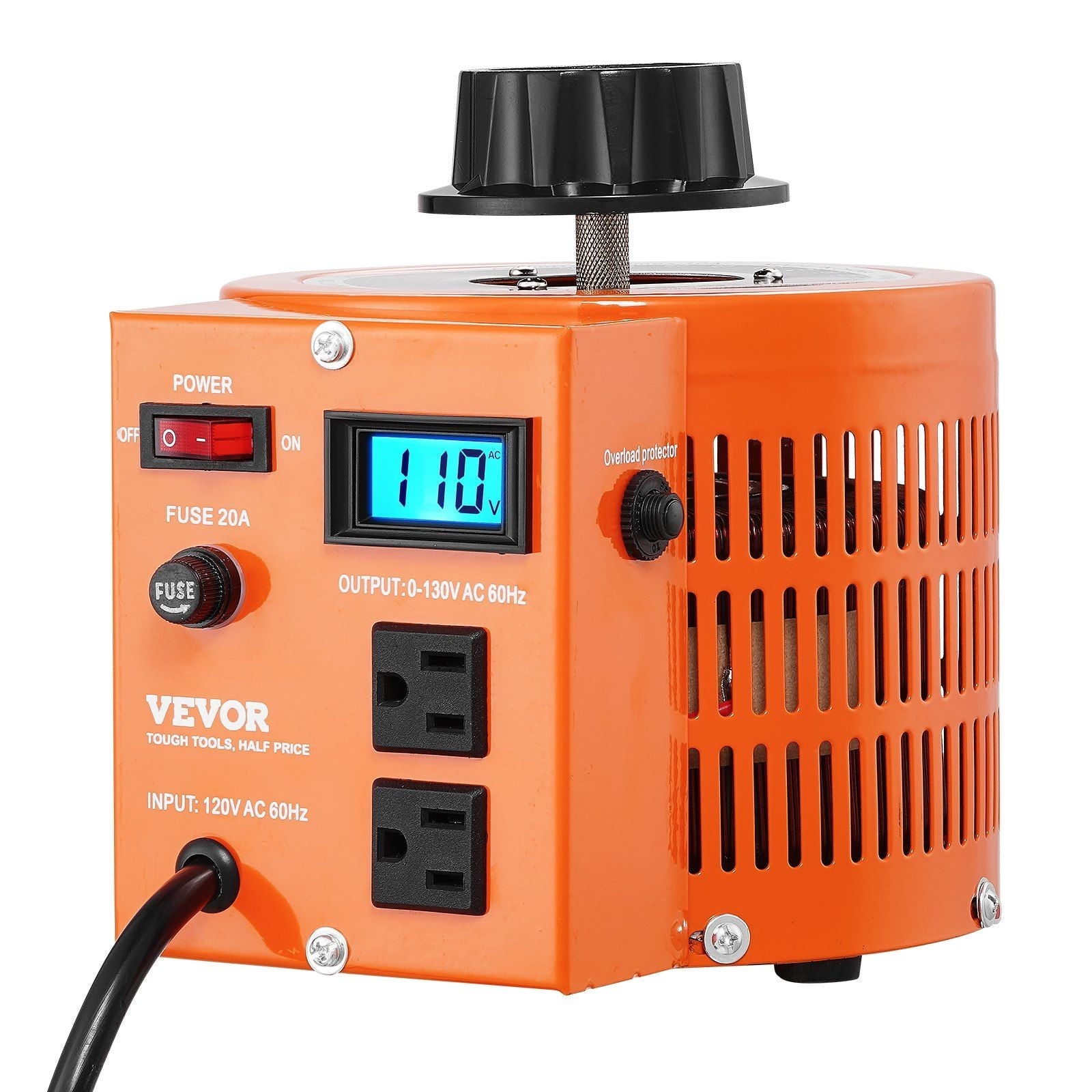 2000VA Auto Variable Voltage Transformer, 15.3 Amp, 110V Input 0-130V Output AC Voltage Regulator, with LCD Display 4 Extra Fuses Thermal Control Switch for Home Industrial Office